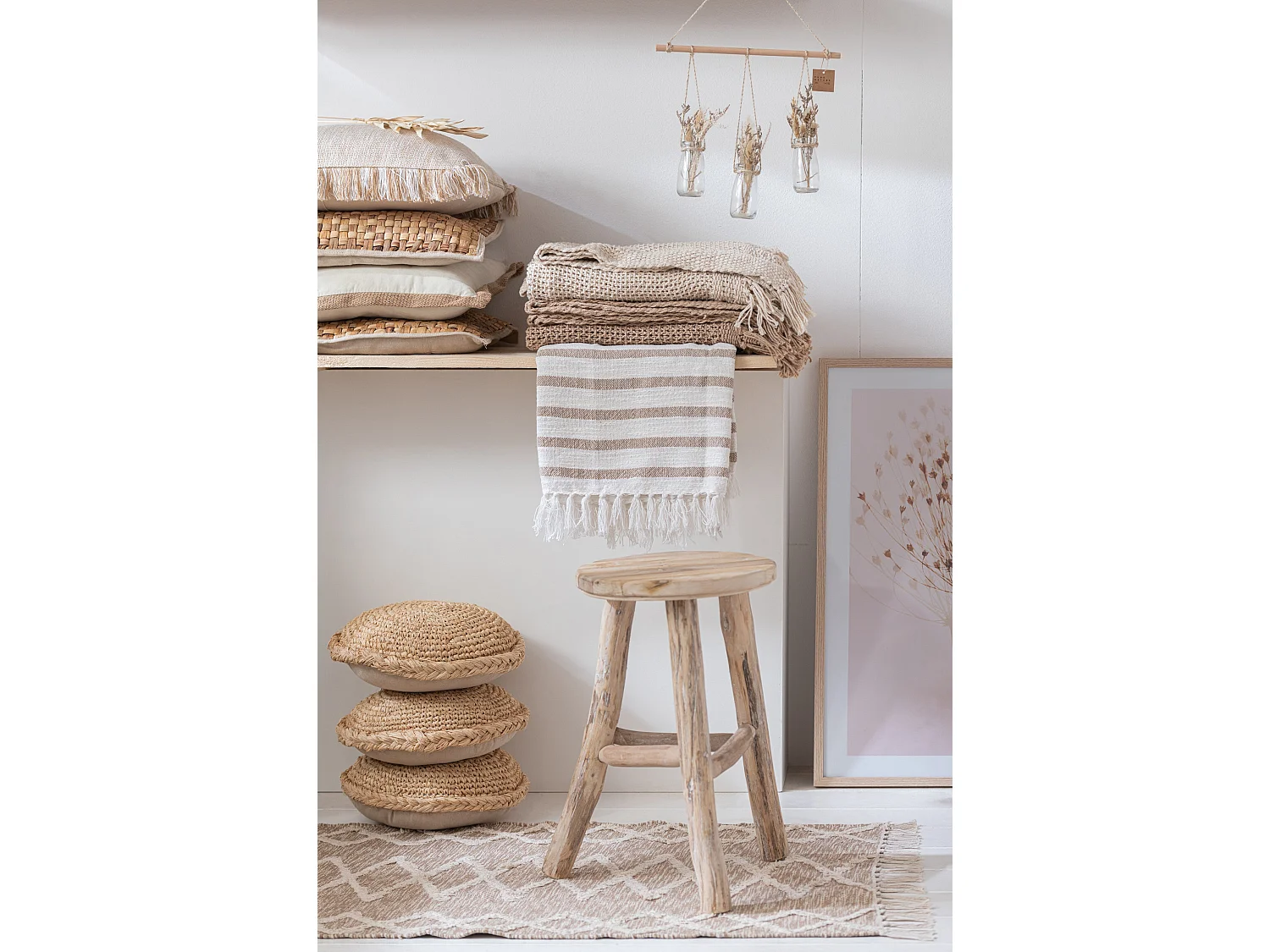 Coussin Déco Rond "Mayssa" 36x36cm Naturel