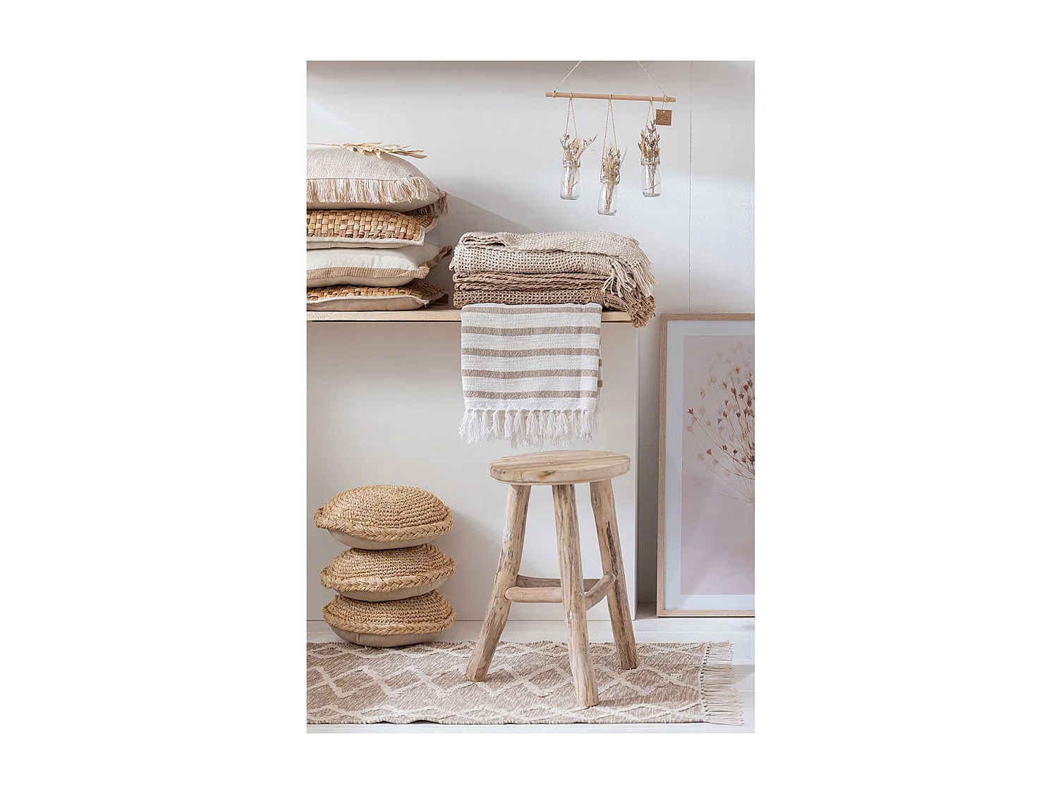 Coussin Déco Rond "Mayssa" 36x36cm Naturel