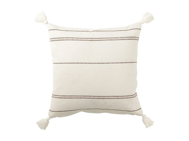 Coussin Déco Pompons "Iliana" 50x50cm Blanc