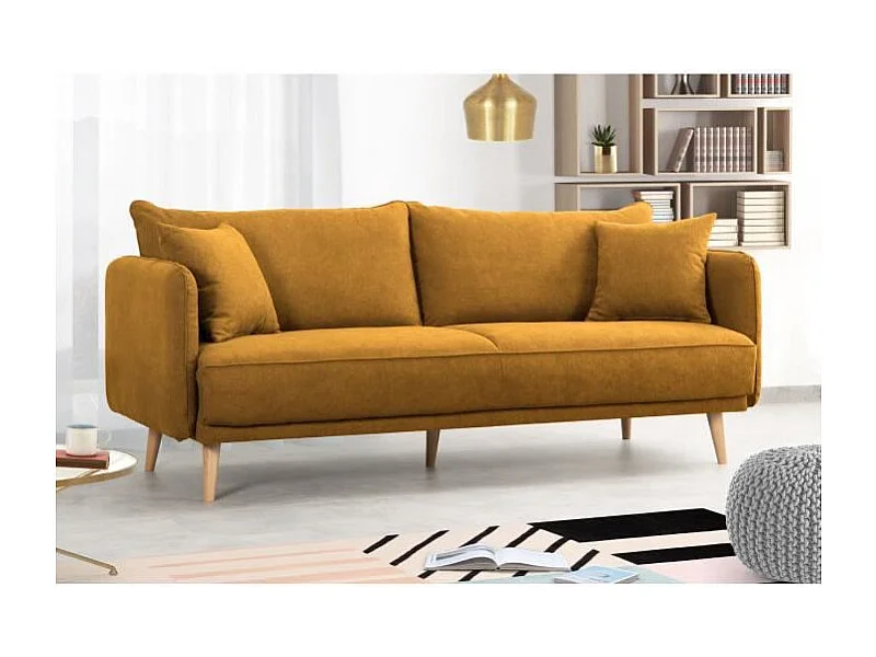 Canapé fixe 3 places - Tissu moutarde - DAREN