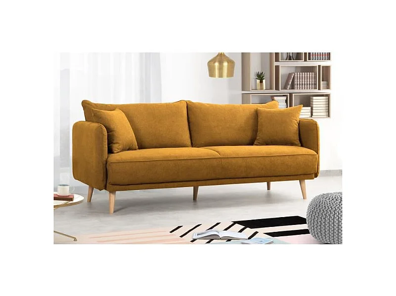 Canapé fixe 3 places - Tissu moutarde - DAREN