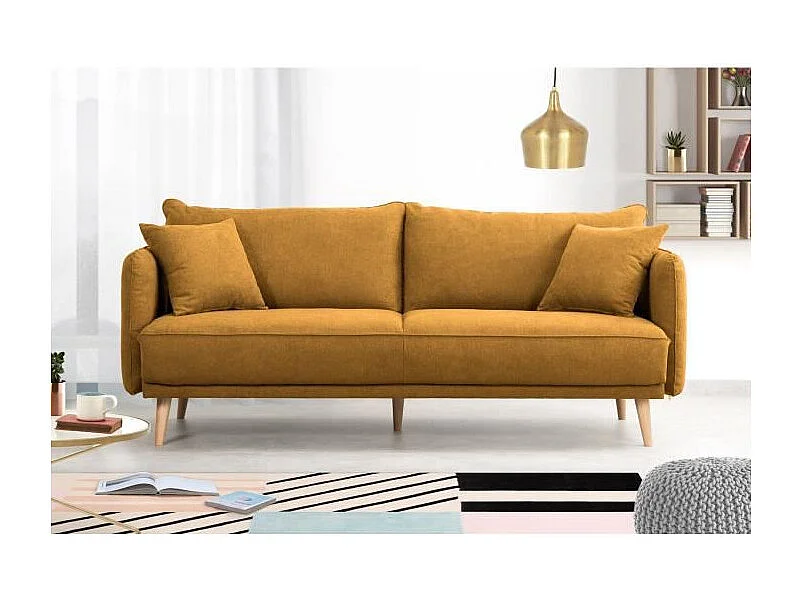 Canapé fixe 3 places - Tissu moutarde - DAREN
