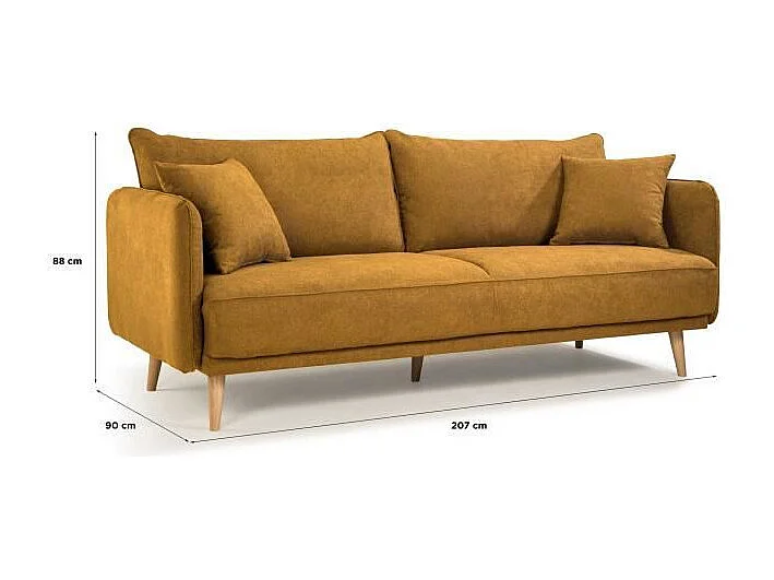 Canapé fixe 3 places - Tissu moutarde - DAREN