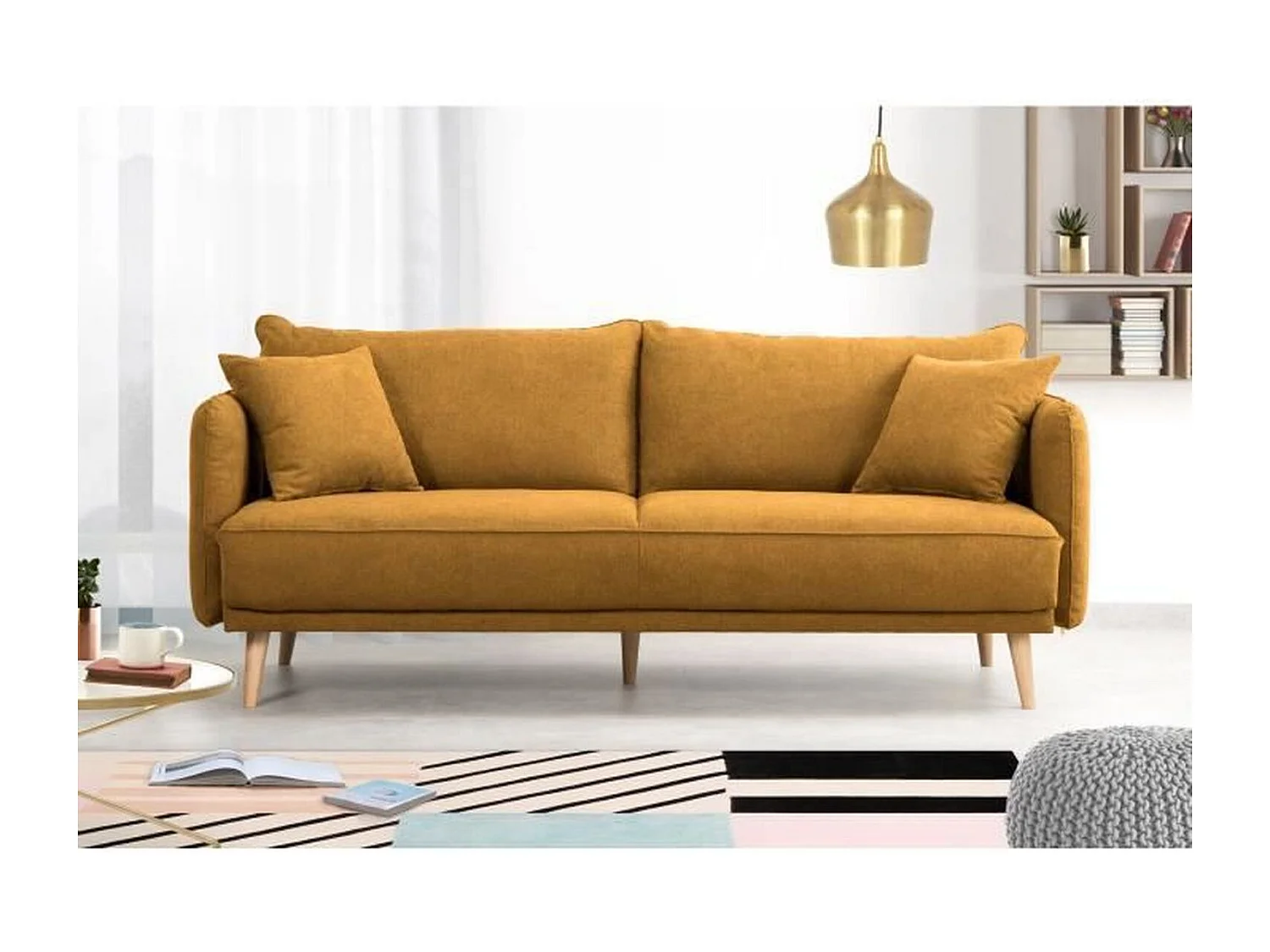Canapé fixe 3 places - Tissu moutarde - DAREN