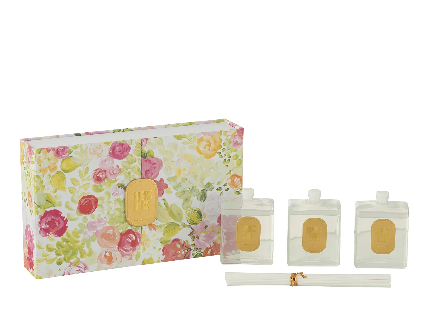 Coffret 3 Diffuseurs de Parfum "Happiness Blooms" 22cm Mimosa & Rose Blanc