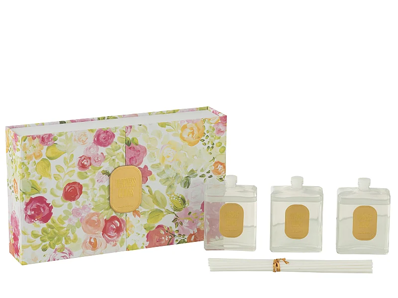 Coffret 3 Diffuseurs de Parfum "Happiness Blooms" 22cm Mimosa & Rose Blanc