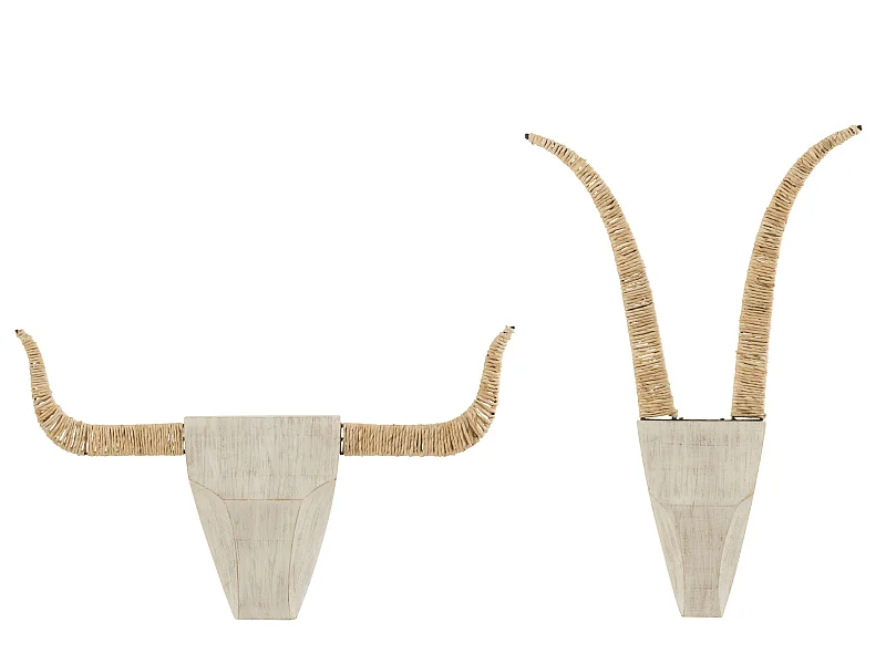 Lot de 2 Décorations Murales en Bois "Taureaux" 65cm Blanc