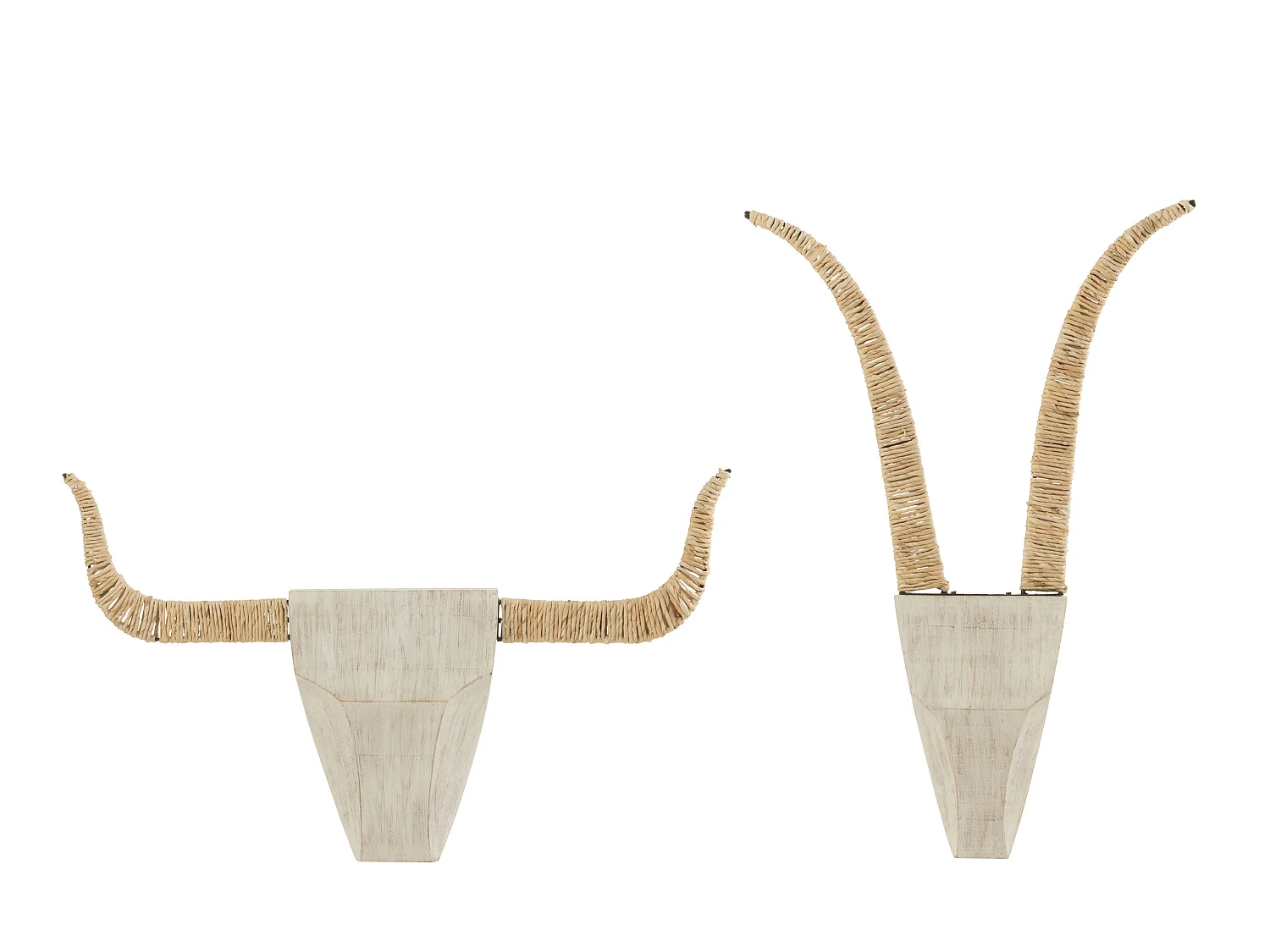 Lot de 2 Décorations Murales en Bois "Taureaux" 65cm Blanc
