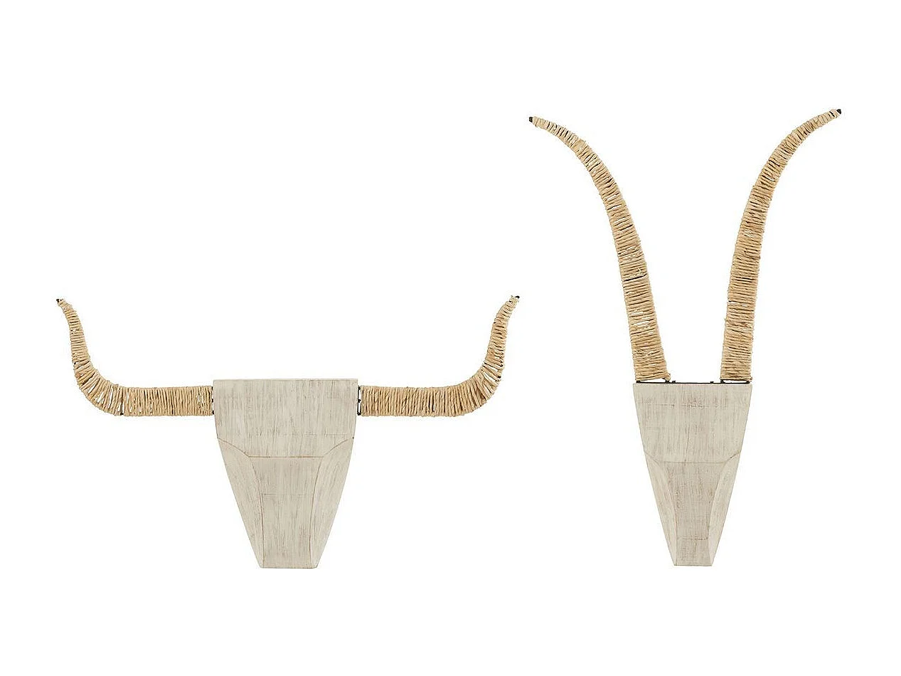 Lot de 2 Décorations Murales en Bois "Taureaux" 65cm Blanc