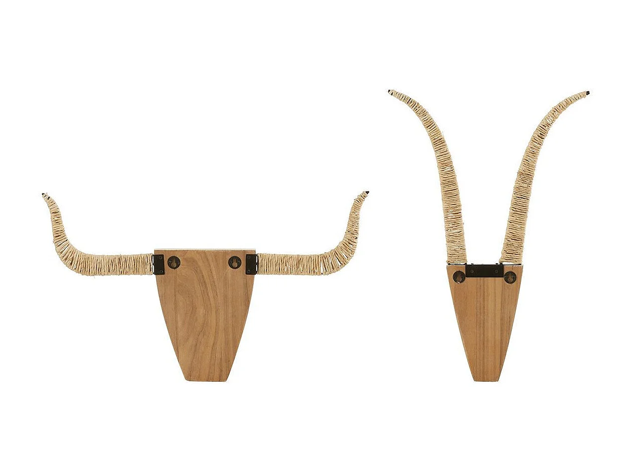 Lot de 2 Décorations Murales en Bois "Taureaux" 65cm Blanc