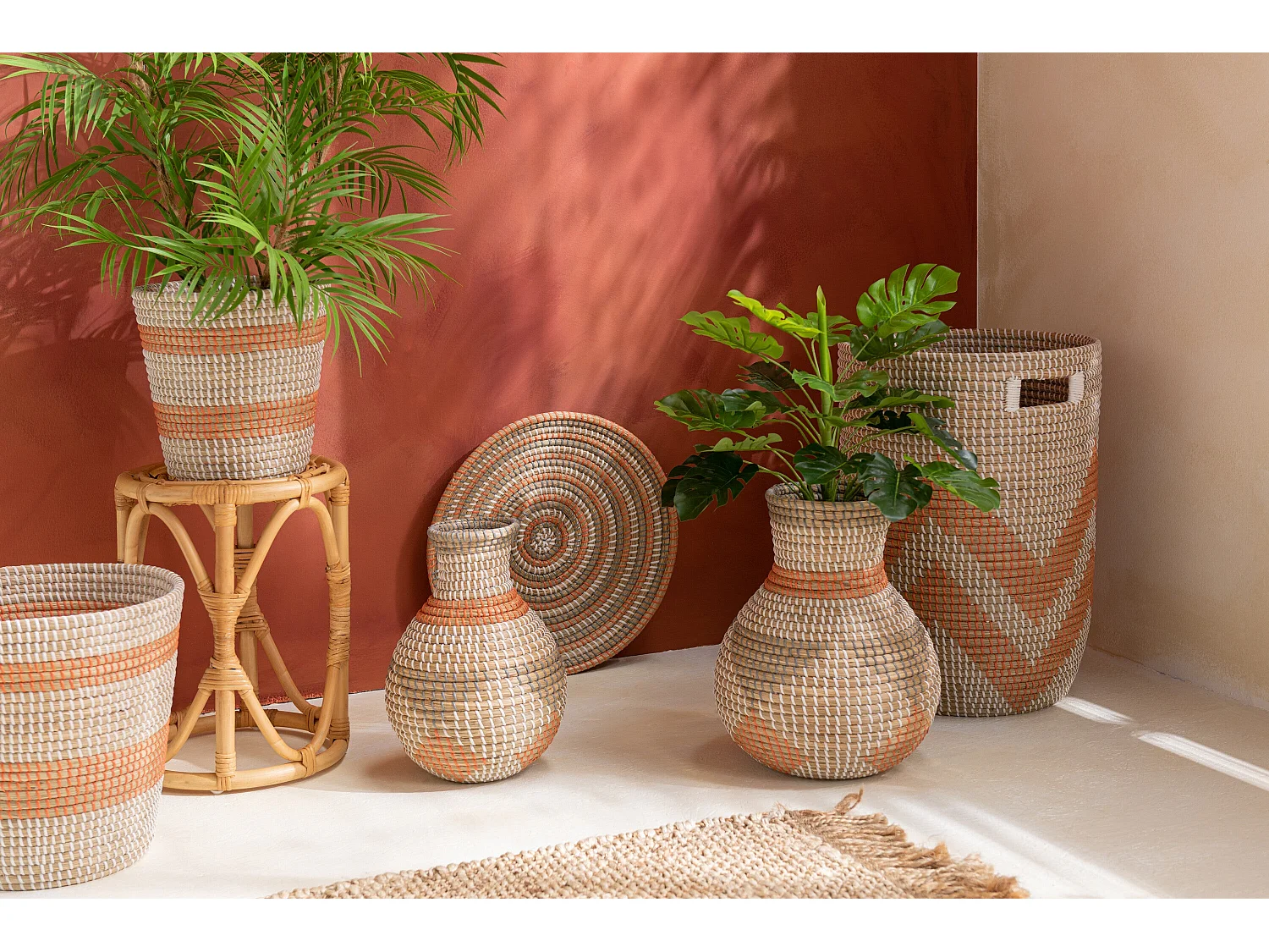 Lot de 2 Coupelles Déco Cercles "Jonc" 41cm Orange