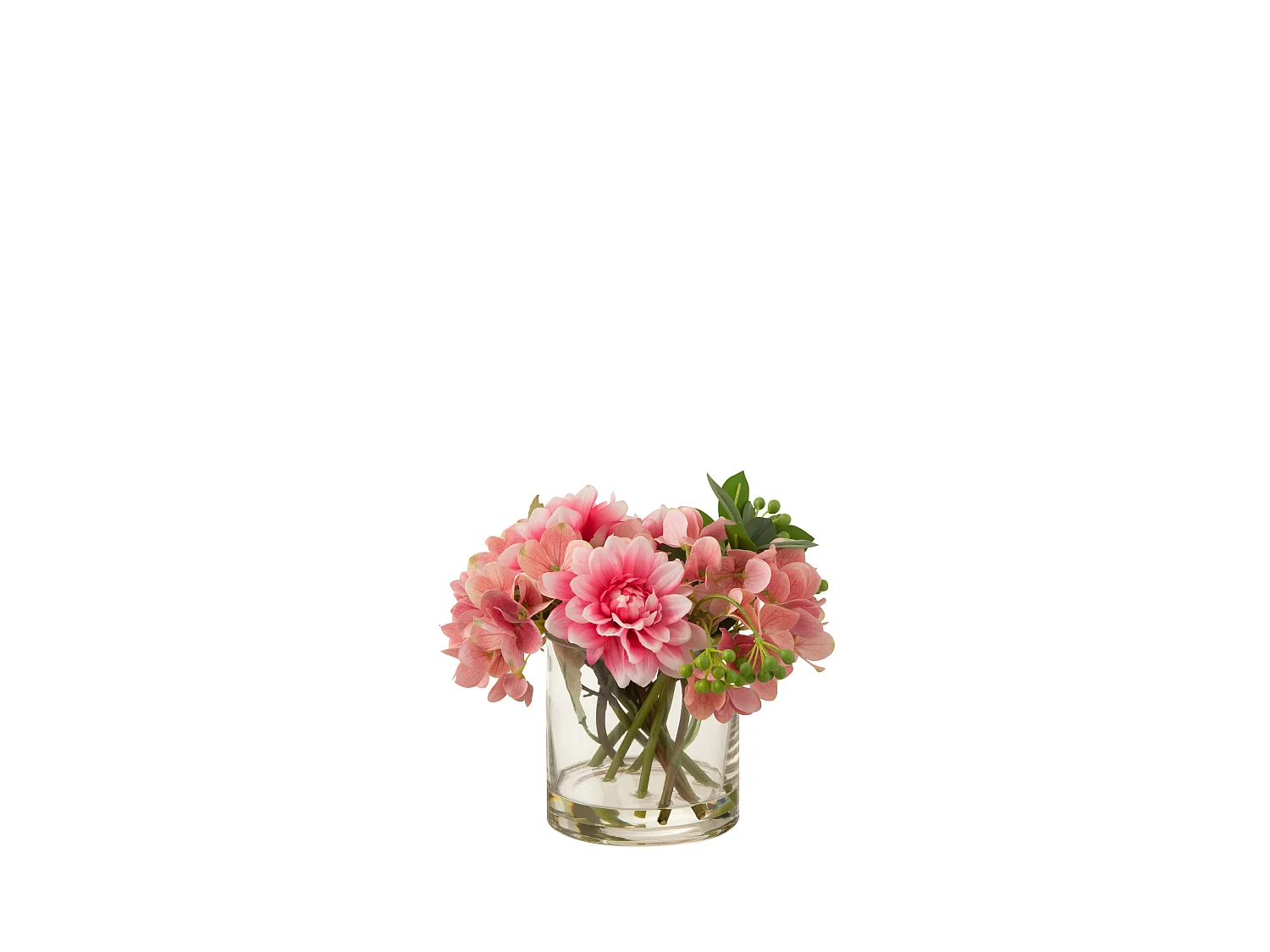 Composition Florale en Vase "Hortensia" 25cm Rose