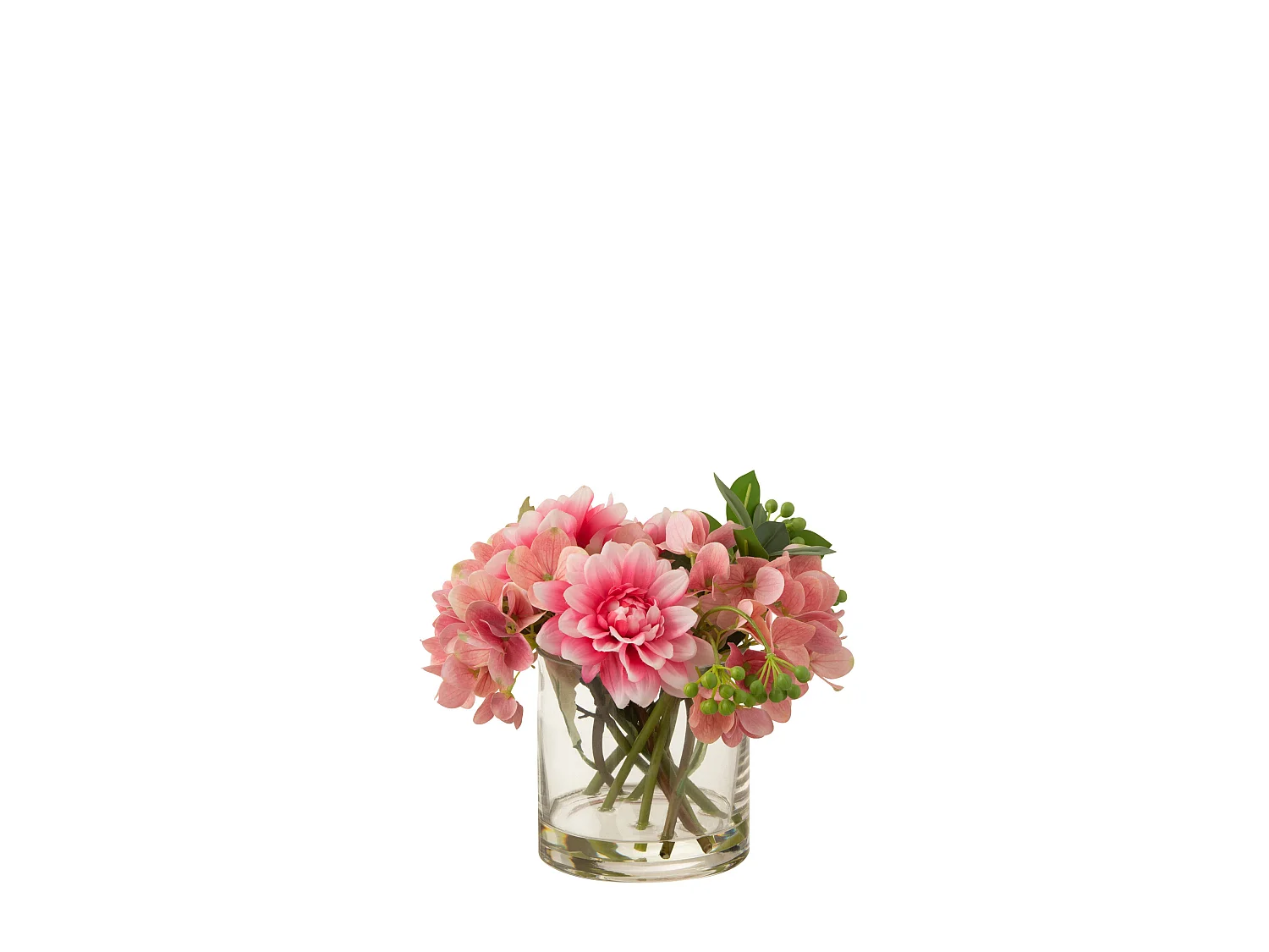 Composition Florale en Vase "Hortensia" 25cm Rose