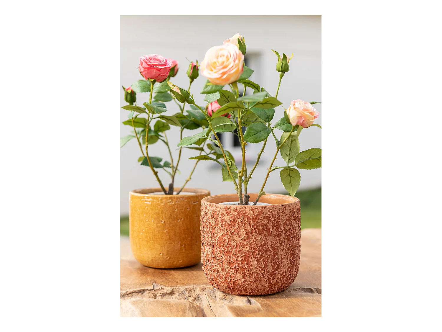 Plante Artificielle en Pot "Rosier" 39cm Rose