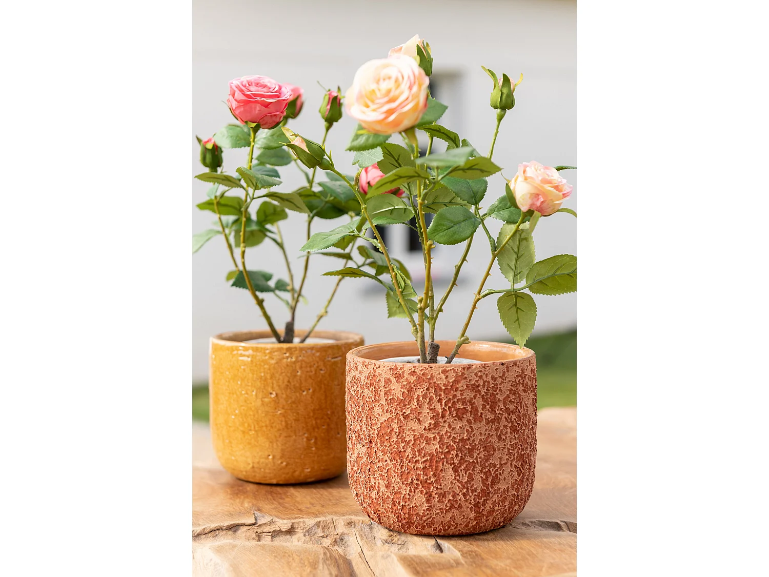 Plante Artificielle en Pot "Rosier" 39cm Rose