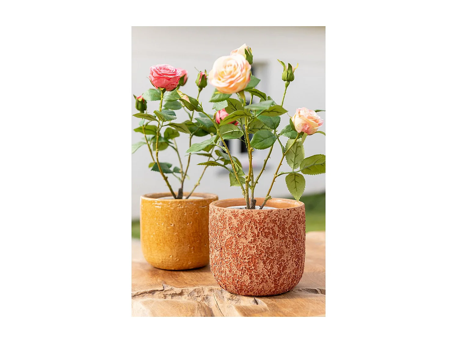 Plante Artificielle en Pot "Rosier" 39cm Rose