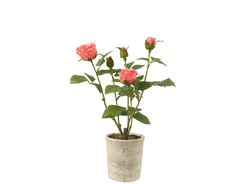Plante Artificielle en Pot "Rosier" 39cm Rose