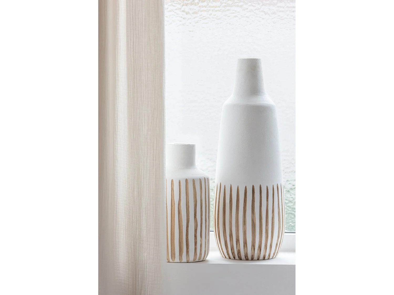Vase Design en Bois "Ying" 33cm Blanc & Naturel