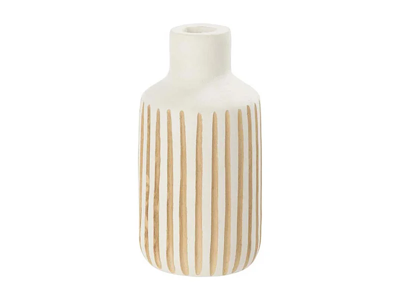 Vase Design en Bois "Ying" 33cm Blanc & Naturel