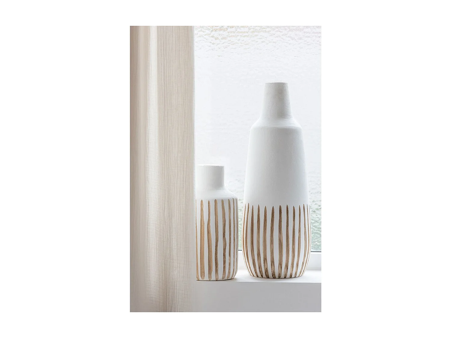 Vase Design en Bois "Ying" 56cm Blanc & Naturel