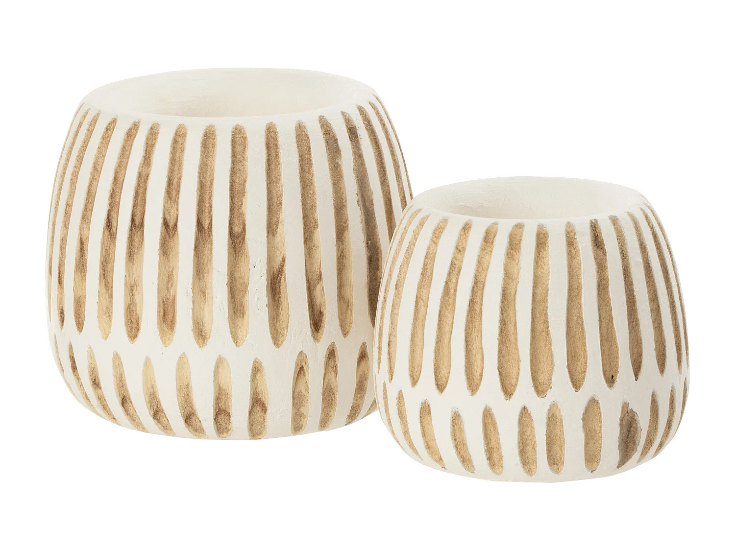 Cache-Pot en Bois "Ying" 20cm Blanc & Naturel