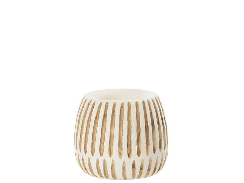 Cache-Pot en Bois "Ying" 20cm Blanc & Naturel