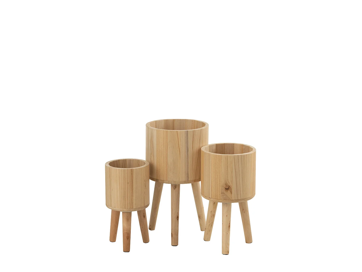 Lot de 3 Cache-Pots en Bois "Paul" 49cm Naturel