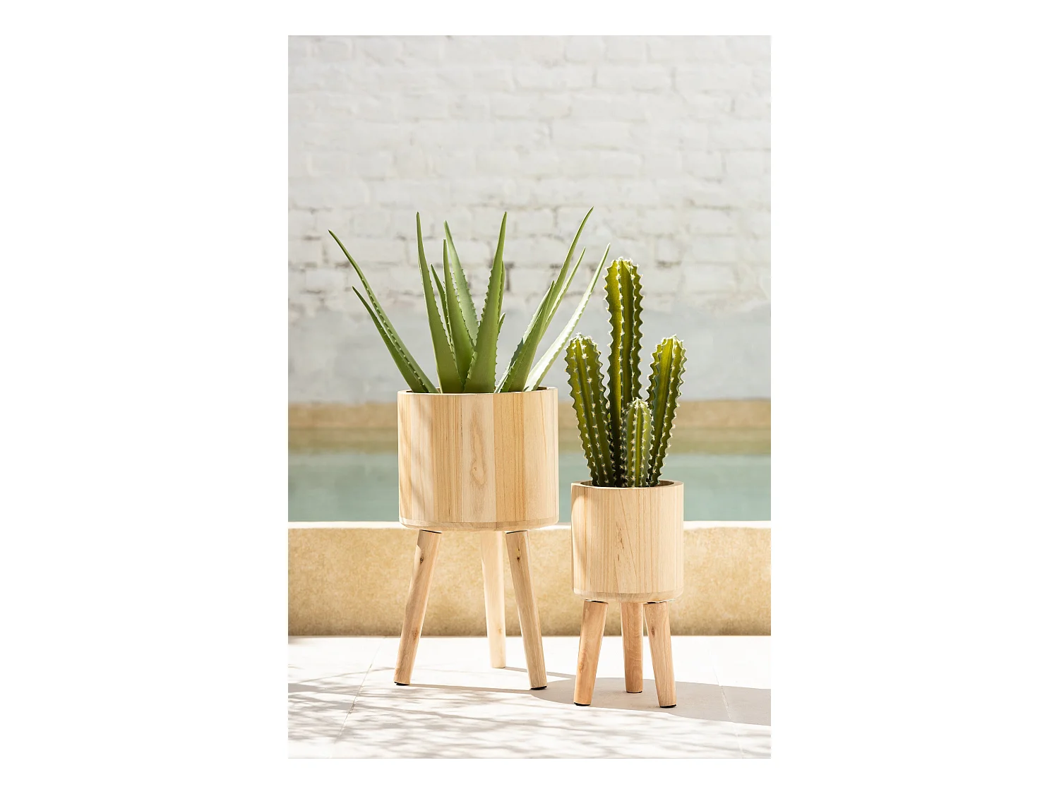 Lot de 3 Cache-Pots en Bois "Paul" 49cm Naturel