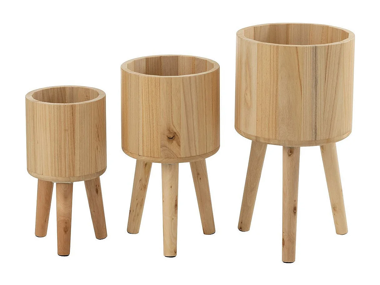 Lot de 3 Cache-Pots en Bois "Paul" 49cm Naturel