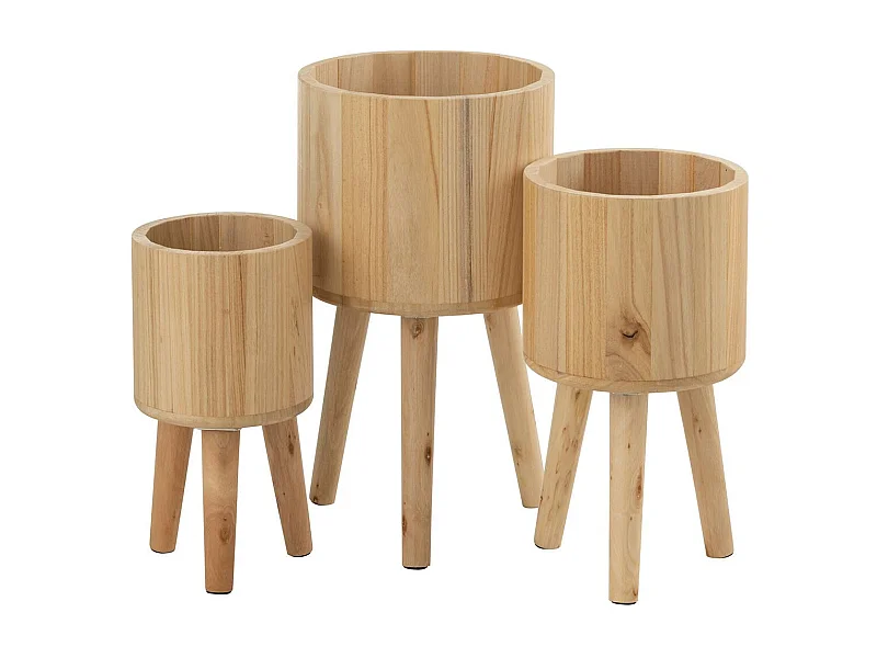 Lot de 3 Cache-Pots en Bois "Paul" 49cm Naturel