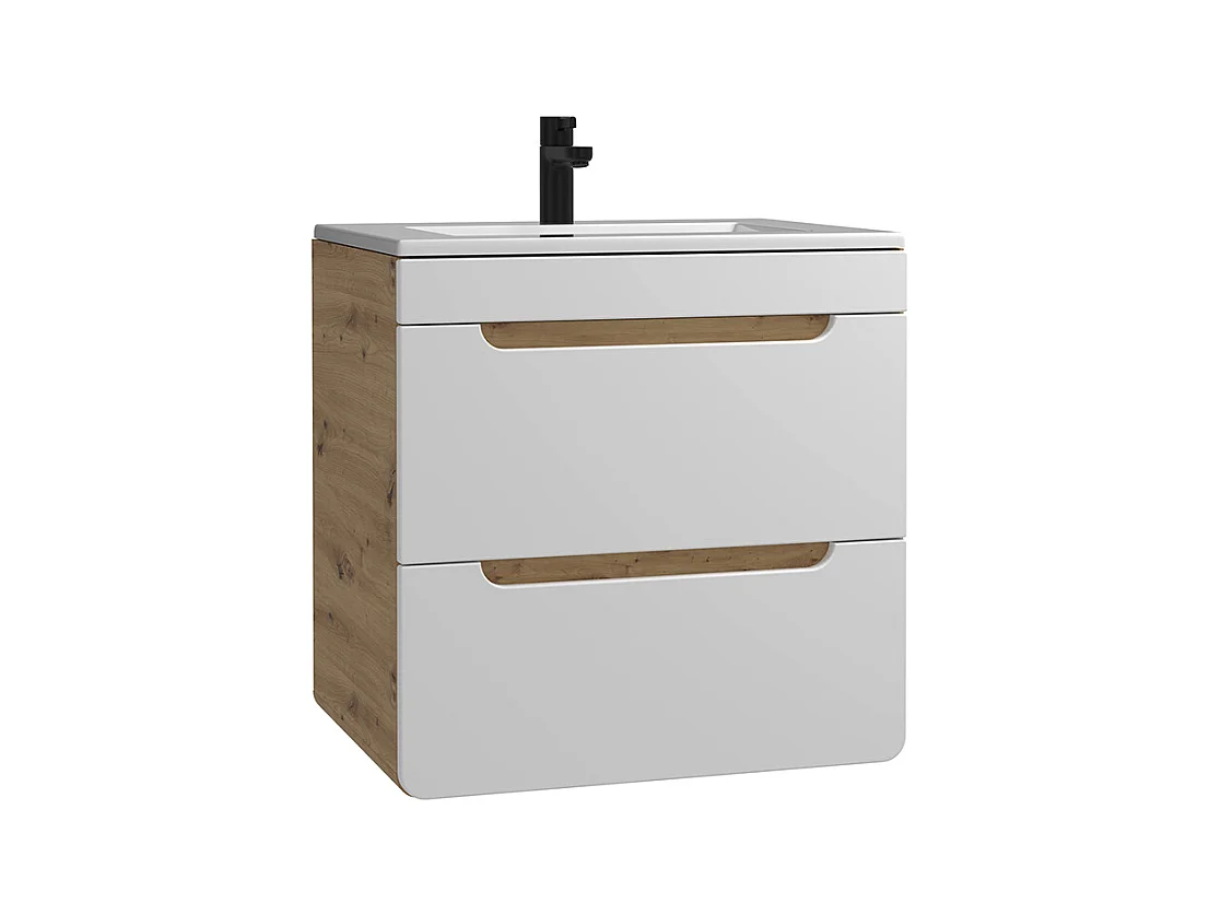 Mueble de baño suspendido con lavabo encastrable - Color natural y blanco 60 cm - ARUBA