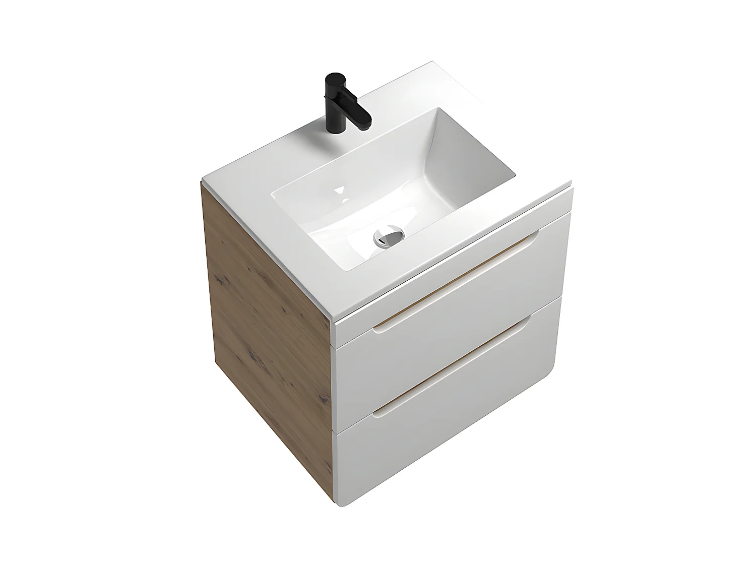 Mueble de baño suspendido con lavabo encastrable - Color natural y blanco 60 cm - ARUBA