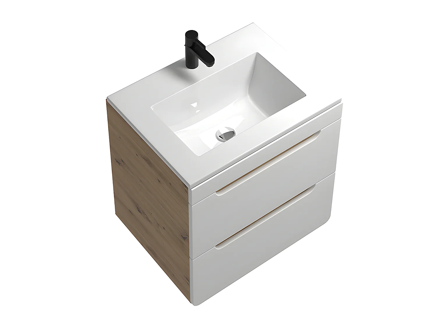 Meuble de salle de bain suspendu avec vasque à encastrer - Coloris naturel et blanc - 60 cm - ARUBA