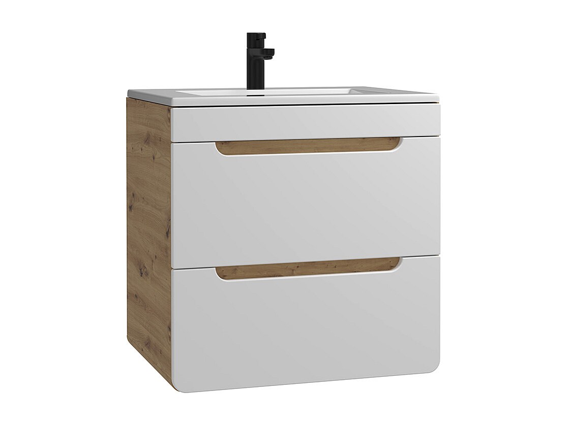 Waschbeckenunterschrank hängend mit Einbauwaschbecken - 60 cm - Naturfarben günstig online kaufen