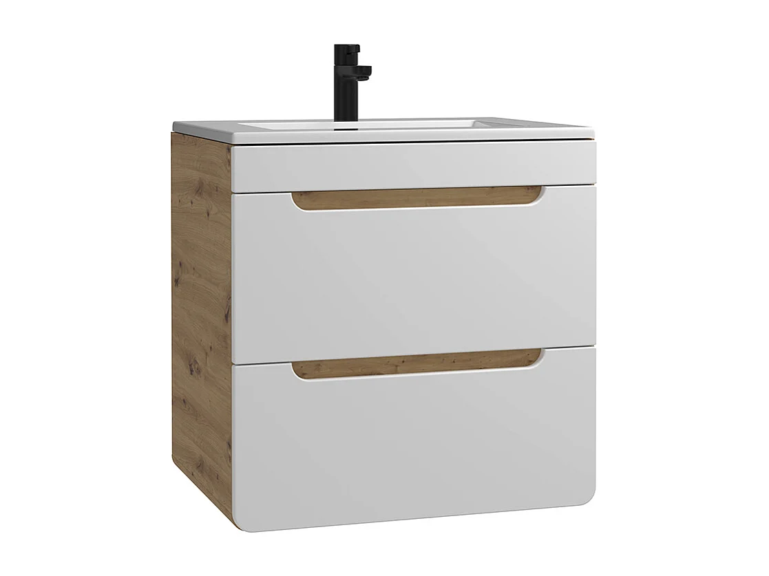 Meuble de salle de bain suspendu avec vasque à encastrer - Coloris naturel et blanc - 60 cm - ARUBA