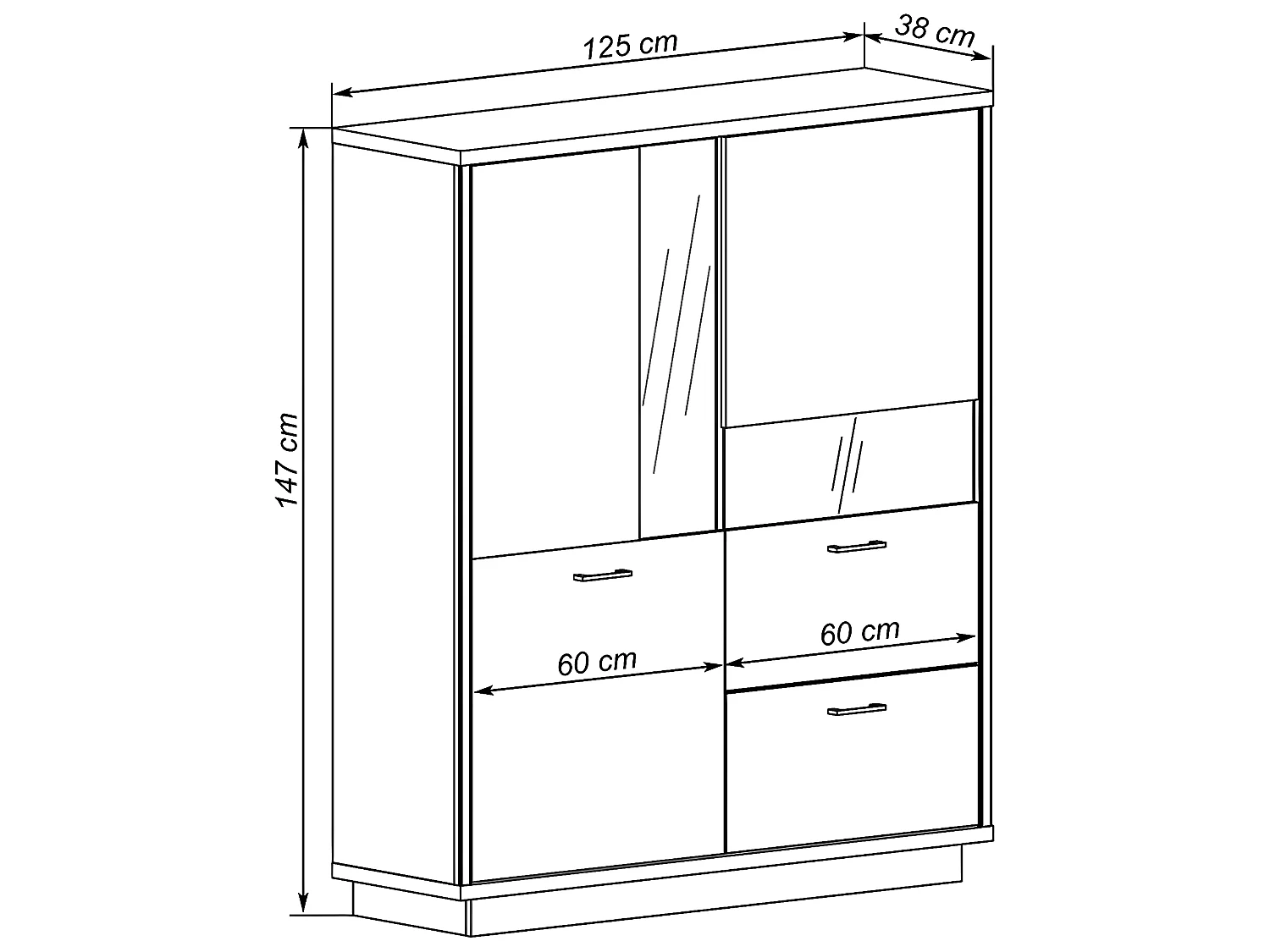 Buffet haut avec LED , meuble de rangement coloris Chêne, graphite  -  Longueur 125  x Profondeur 38 x Hauteur 147 cm