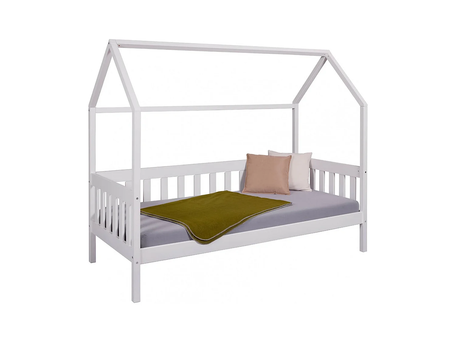 SARRY - Lit Cabane 90x200cm avec Barrières en Pin Massif Blanc