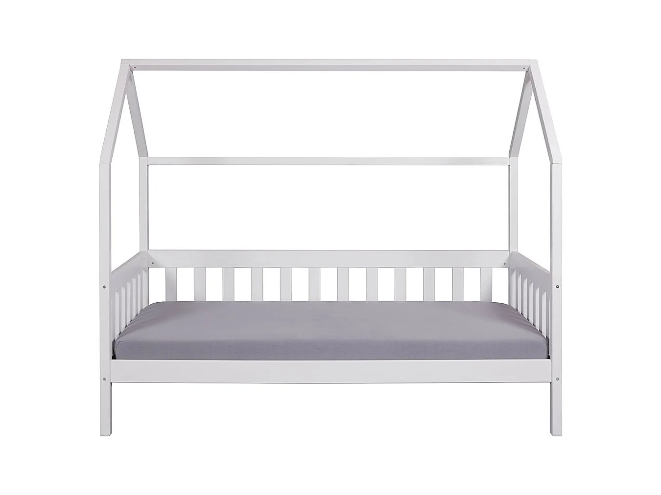 SARRY - Lit Cabane 90x200cm avec Barrières en Pin Massif Blanc