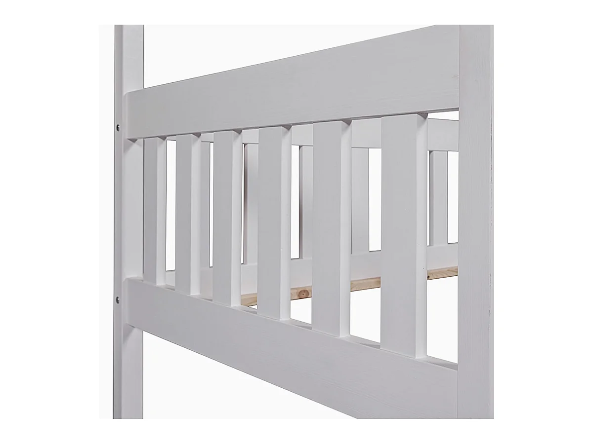 SARRY - Lit Cabane 90x200cm avec Barrières en Pin Massif Blanc