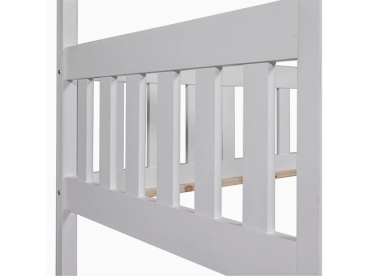 SARRY - Lit Cabane 90x200cm avec Barrières en Pin Massif Blanc