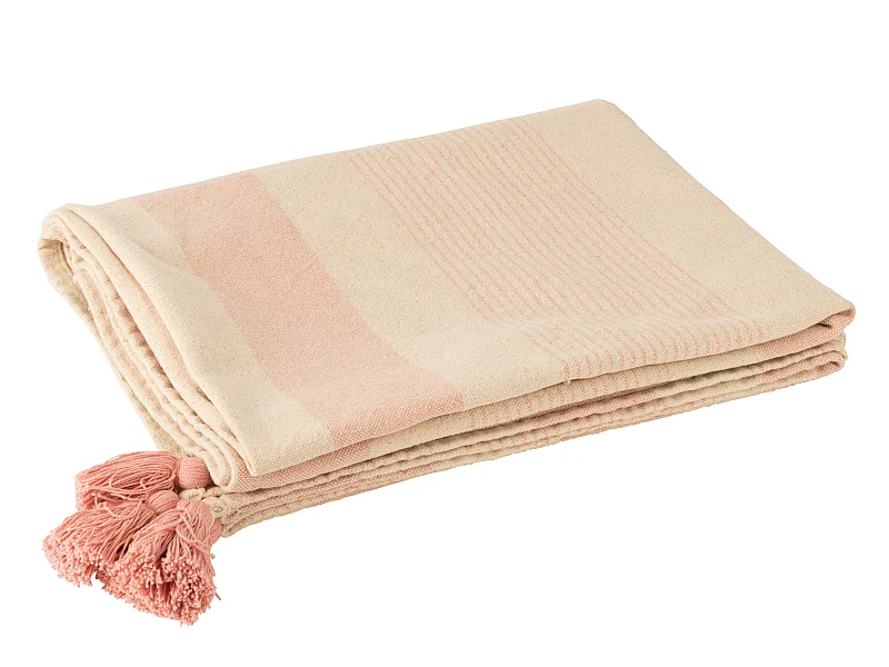 Plaid en Coton "Mik" 130x180cm Blanc & Rose