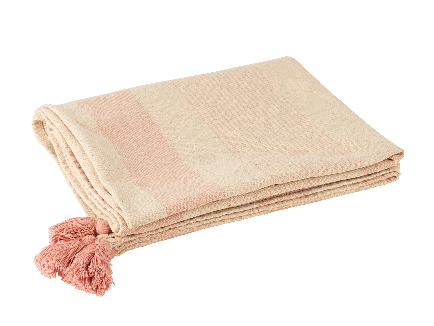 Plaid en Coton "Mik" 130x180cm Blanc & Rose