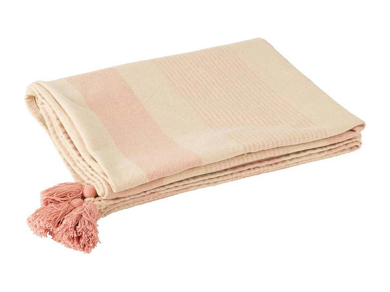 Plaid en Coton "Mik" 130x180cm Blanc & Rose