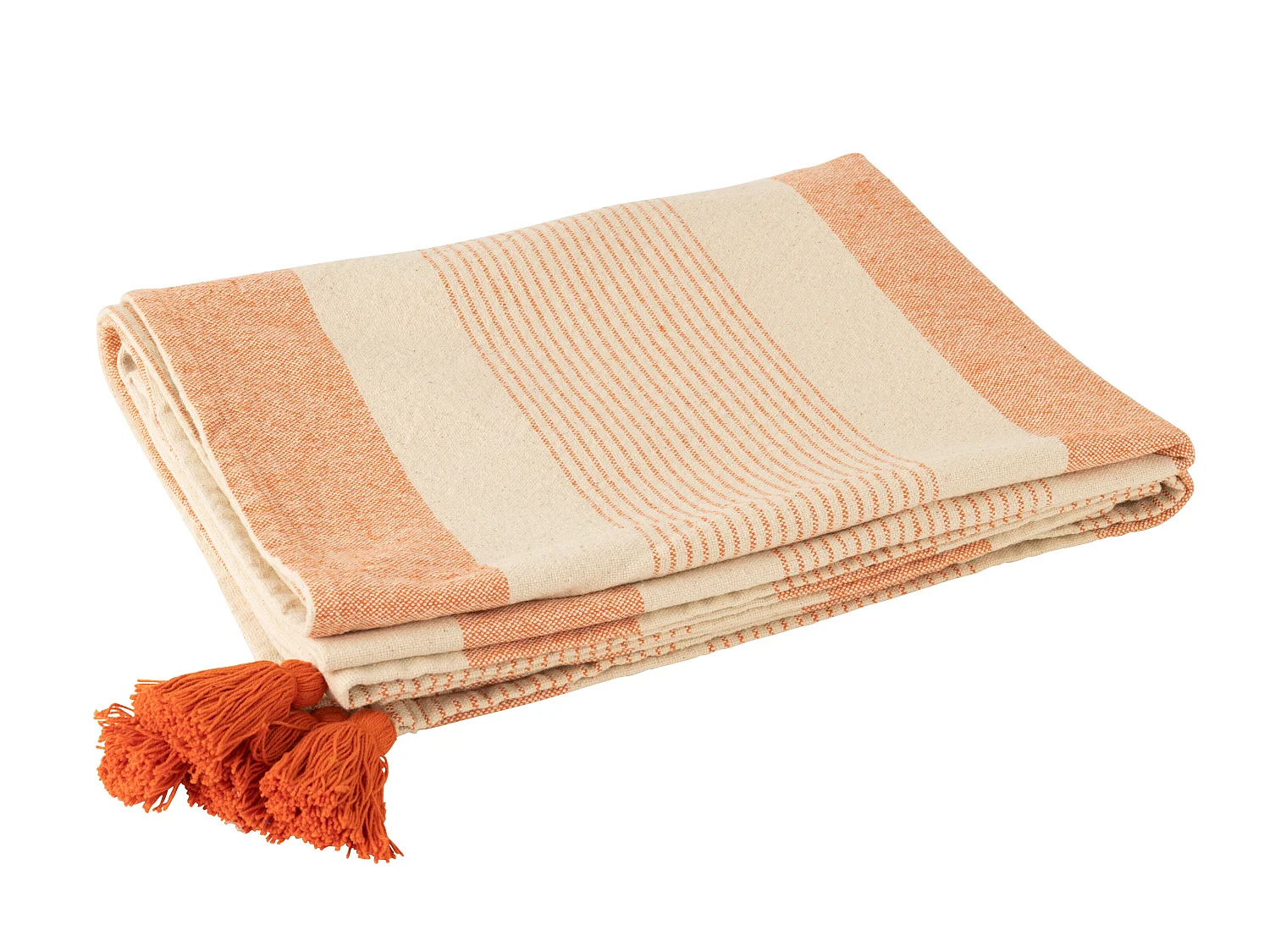 Plaid en Coton "Mik" 130x180cm Beige & Orange