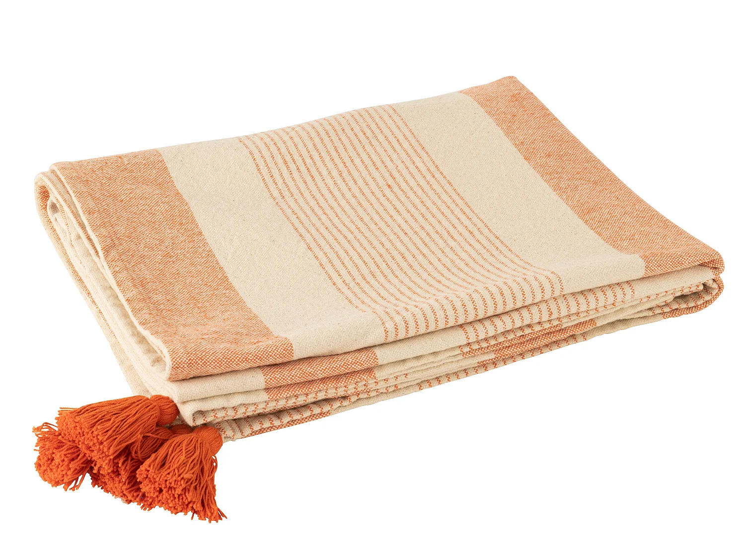 Plaid en Coton "Mik" 130x180cm Beige & Orange