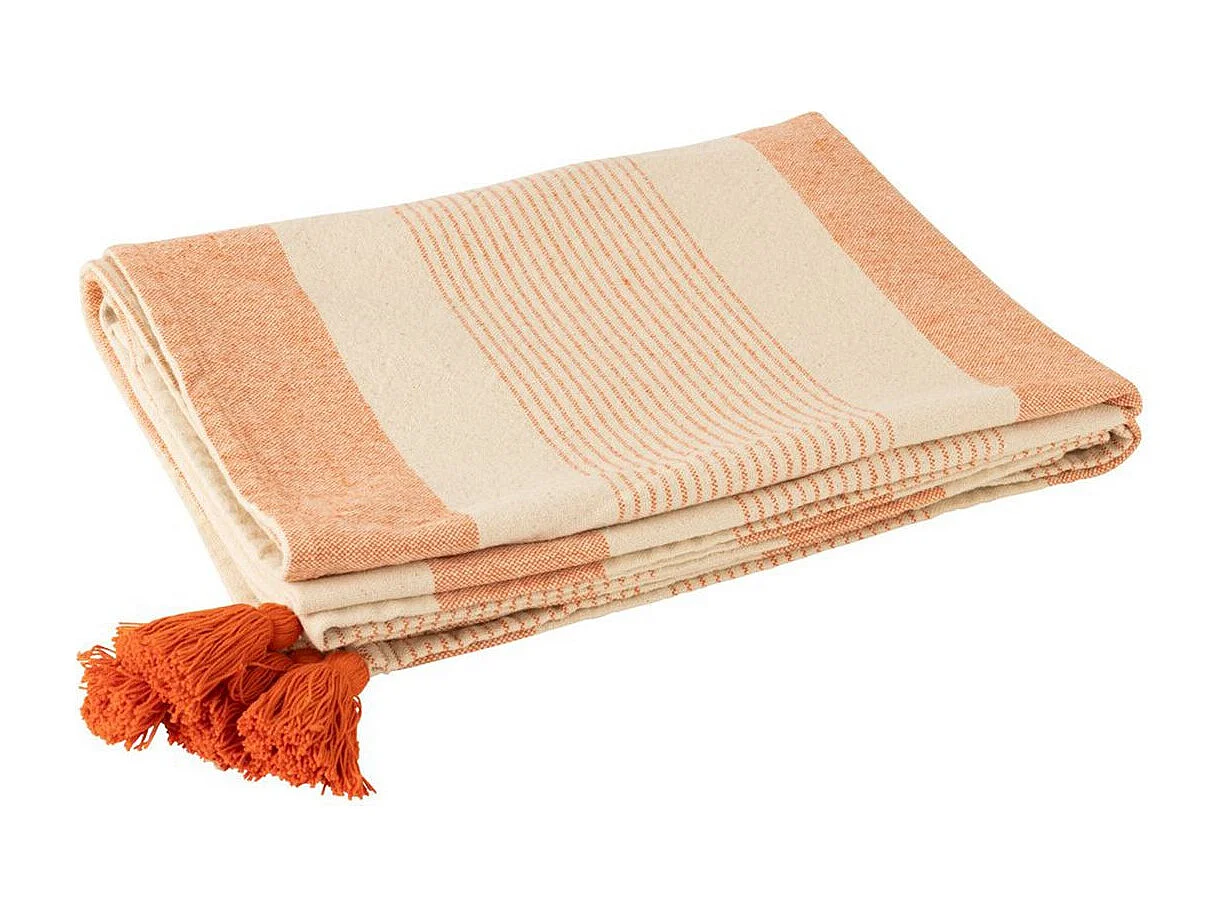Plaid en Coton "Mik" 130x180cm Beige & Orange