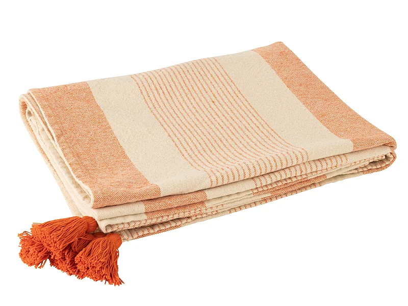 Plaid en Coton "Mik" 130x180cm Beige & Orange