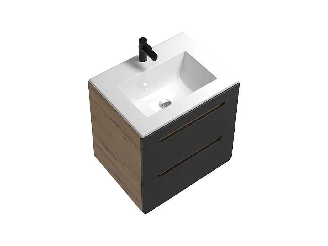 Móvel de casa de banho suspenso com lavatório de encastrar cor natural e antracite 60 cm - ARUBA