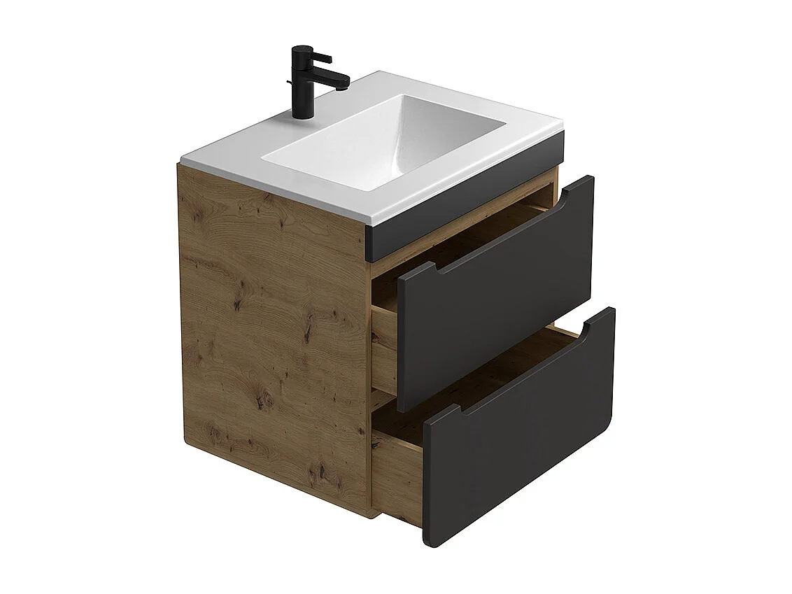 Meuble de salle de bain suspendu avec vasque à encastrer - Coloris naturel et anthracite - 60 cm - ARUBA