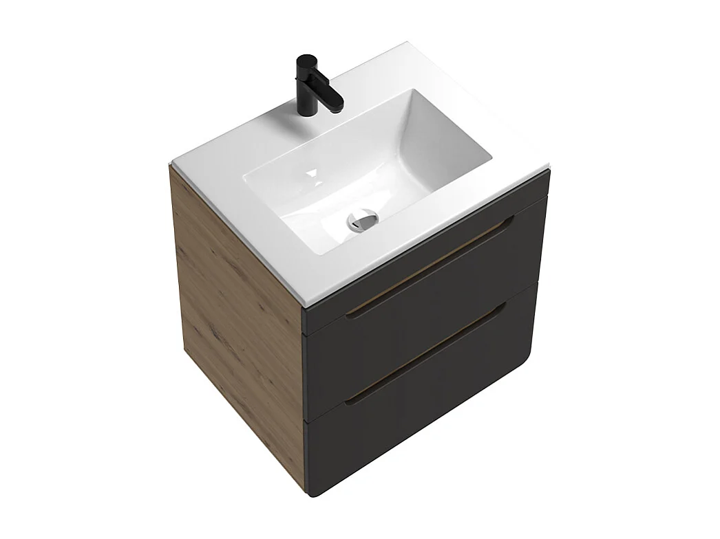 Meuble de salle de bain suspendu avec vasque à encastrer - Coloris naturel et anthracite - 60 cm - ARUBA